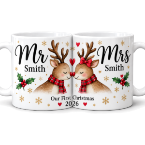 Personalised Mr & Mrs 'Our First Christmas' Mug Set