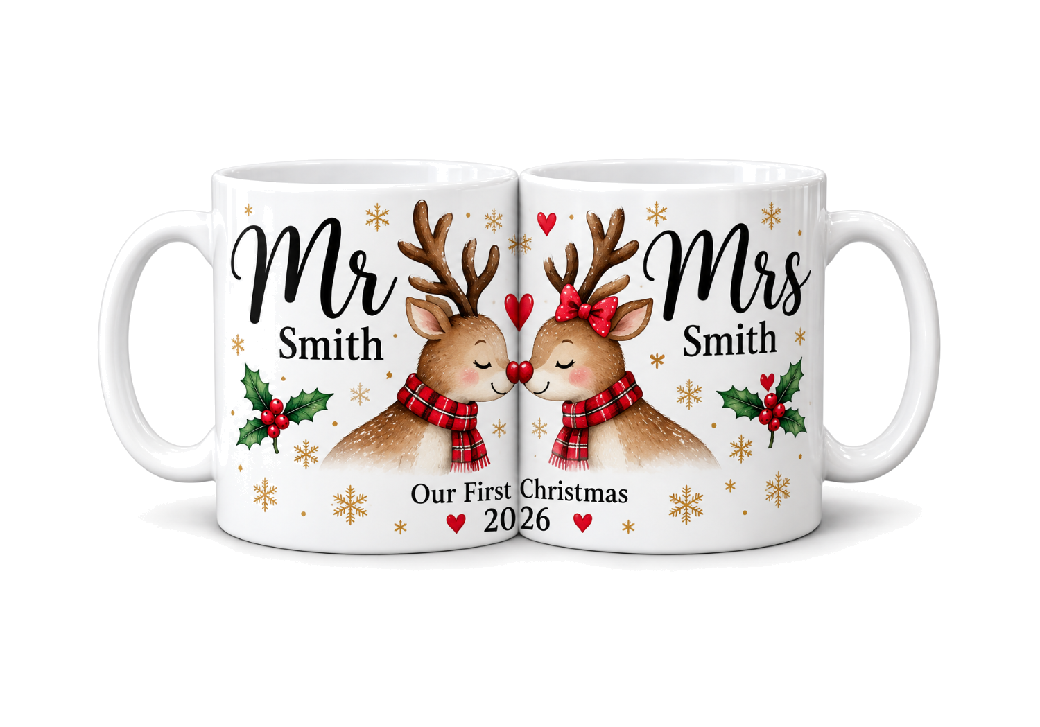 Personalised Mr & Mrs 'Our First Christmas' Mug Set
