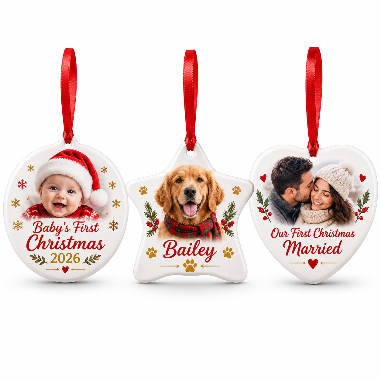 Personalised Ceramic Christmas Ornament – Photo & Name